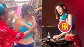  DJ Soda每年都到泰國潑水節，樂得讓眾人噴的自己全身溼。（組合圖／翻攝自deejaysoda IG）