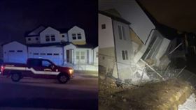 房子22日晚間因地基不穩，解體滑落倒塌。（圖／翻攝自TikTok）