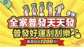 4月19日至5月16日，購買全家普發刮刮樂即有機會抽中1萬元。（圖／全家提供）