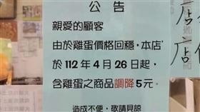 早餐店調降含有雞蛋商品的價格，讓網友狂讚。（圖／翻攝自爆廢公社二館）