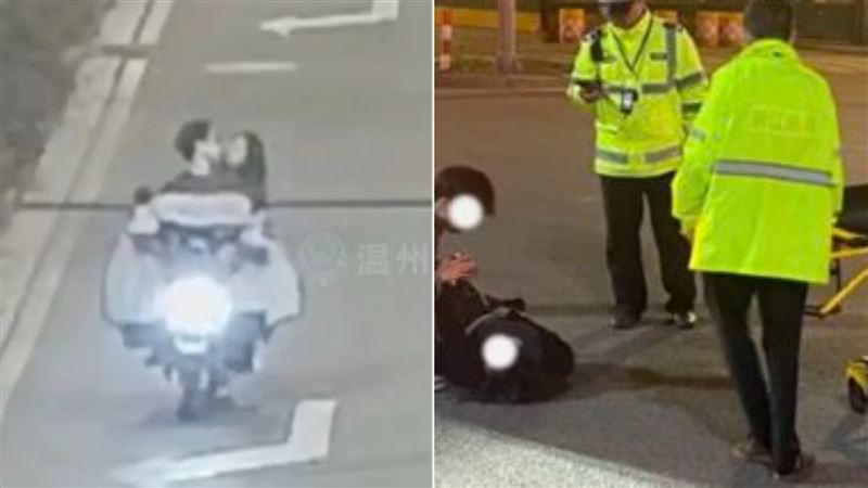 情侶邊騎車邊討親親　下秒真的「吻別」了