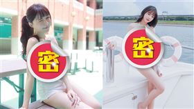 元元在校園大膽穿著小可愛拍照，擺出撩人綁馬尾姿勢。（圖／翻攝自元元 IG）