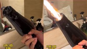 女子在使用吹風機時，竟噴出火焰。（圖／翻攝自《農民頻道》）