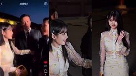 IU在進入會場時遇上台時尚網紅莫莉，竟被緊抓手不放。（組合圖／翻攝自Dcard）