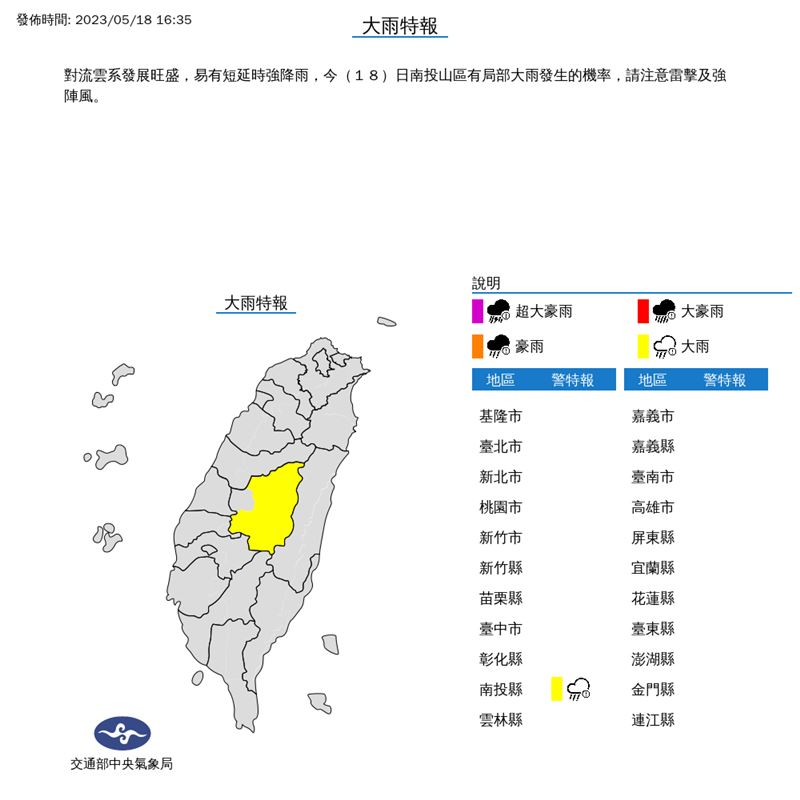 1縣市大雨報。（圖／翻攝自氣象局）