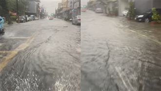 雨神深夜強灌桃竹　水淹道路畫面全曝光