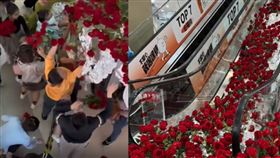 中國浙江寧波一處商場布置520玫瑰花海，遭大媽「辣手摧花」全毀。（圖／翻攝自微博）