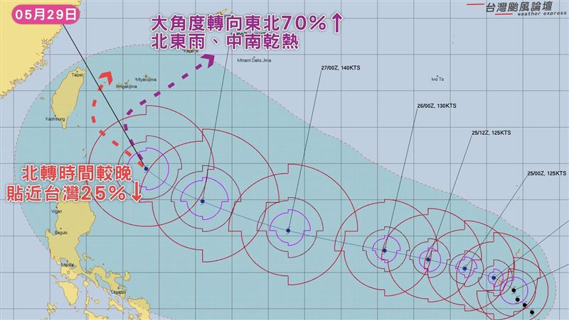 一圖曝瑪娃颱風最新預測路徑:大角度轉向
