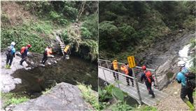 登旗鹽主山摔落20米邊坡！消防出動17人救援　傷者搬運中OHCA（圖／屏東消防局提供）