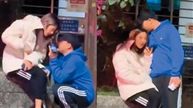 3月31日黑帽男趁著樂兒忙著講電話的時機，抱著她的頭就吻了下去。（讀者提供）