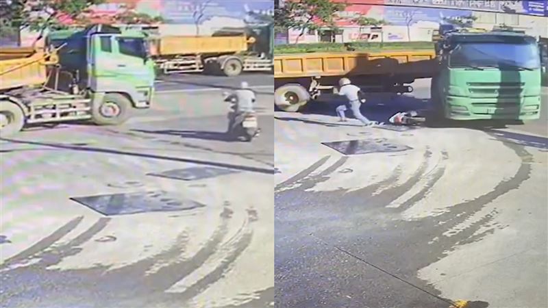 砂石車突死亡迴轉　阿伯驚險逃命影片曝光