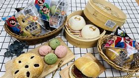 超級瑪利歐兄弟躍上「全家」商品的包裝，共推出四款鮮食，包含麵包、漢堡，還有超萌的瑪利歐香菇肉包。（圖／超商業者提供）