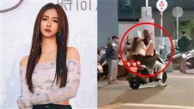 ▲周曉涵被王新凱載著揚長離去，畢竟機車的座位大小有限，兩人肉貼著肉消失在夜色之中。（圖／讀者提供／鏡週刊提供）