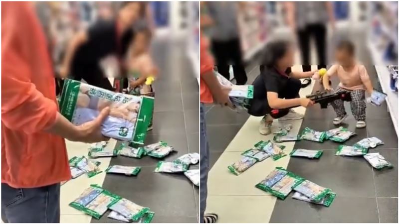 商品撒滿地！恐龍媽放任兒撒野：玩夠再收
