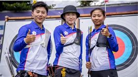 女子反曲弓隊彭家楙、雷千瑩、邱意晴稍早以5：3擊敗美國隊奪下銅牌。（圖／翻攝自World Archery官網）