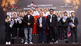 體操亞錦賽  台灣女團奪團體全能銅牌亞洲競技體操錦標賽在新加坡舉行，台灣女團16日拿下團體全能銅牌。中央社記者侯姿瑩新加坡攝  112年6月16日