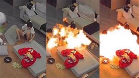 氫氣球砸吹風機爆炸 媽媽瞬間遭被火球吞沒（圖／翻攝自微博）
