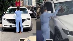 ▲人妻拿安全帽猛砸。（圖／翻攝自推特）

