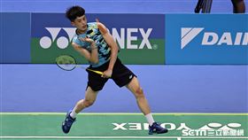 ▲2023台北羽球公開賽，台灣男子選手林俊易。（圖／記者劉彥池攝影）