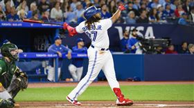 ▲藍鳥小葛雷諾（Vladimir Guerrero Jr.）本季首度在主場開轟。（圖／美聯社／達志影像）
