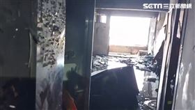 新竹縣竹北市瓦斯氣爆現場焦黑一片。（圖／翻攝畫面）