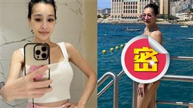 王思佳在異國身穿比基尼，卻被發現胸內夾著整塊「洗滌標」跑出來。（圖／翻攝自pinksophia0818 IG）