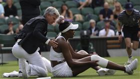 ▲美國網球名將大威廉絲（Venus Williams）溫網首戰不慎在草地上滑倒。（圖／美聯社／達志影像）