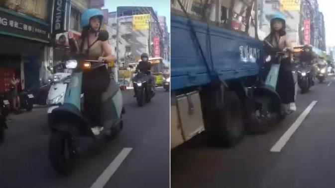 清涼正妹摔車！目擊者：10位熱心男幫撐傘