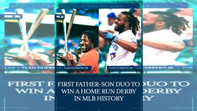 ▲小葛雷諾（Vladimir Guerrero Jr.）繼父親葛雷諾（Vlad Guerrero Sr.）後拿下今年全壘打大賽冠軍。（圖／翻攝自MLB推特）