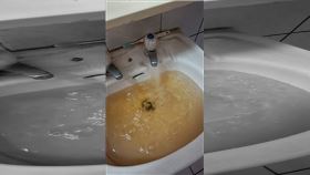 彰化大村，自來水像泥巴水，黃色，濾心變黑，居民怨：水比尿還黃(圖／翻攝自爆料公社)