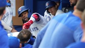 ▲小葛雷諾（Vladimir Guerrero Jr.）拿下全壘打大賽冠軍，下半季首戰就炸裂。（圖／美聯社／達志影像）