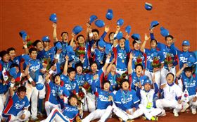 ▲韓國隊從2010年廣州亞運開始3連霸。（資料照／取自KBO FB）