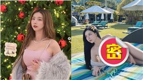 奎丁放送雪白的雙腿，豐滿的上半身誠意滿滿。（圖／翻攝自zamy_ding IG）