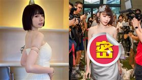 林明禎昨出席手遊活動，首批上婚紗大秀深V低胸裸背美腿。（圖／翻攝自minchen333 IG）