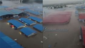 杜蘇芮強襲！中國涿州「市場變汪洋」畫面曝光　受困者拚命喊：救救我們。（圖／翻攝自推特）
