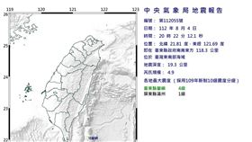 20230804台東地震（圖/中央氣象局）