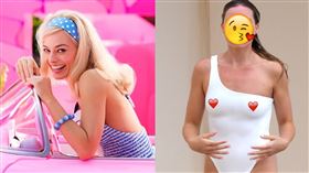 瑪格羅比激凸在海邊戲水。（圖／美聯社、達志影像）