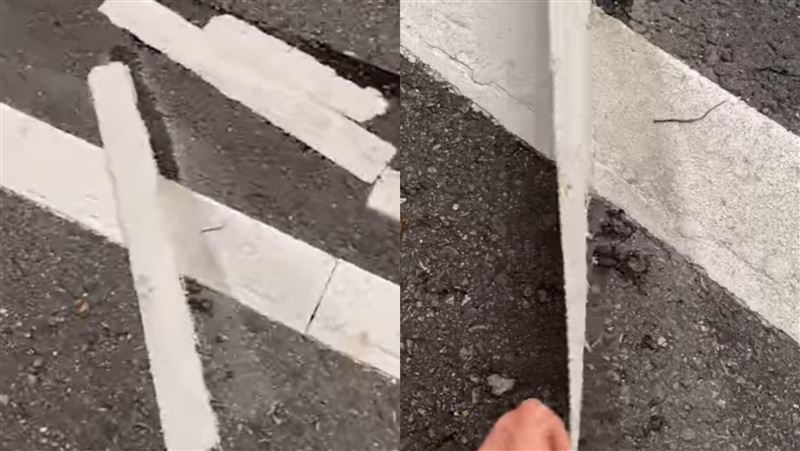 又有「斑馬線漂走」　他撿起整條：荒謬