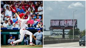 ▲費城人透納（Trea Turner）買高速公路T霸廣告感謝球迷。（圖／翻攝自費城人、John Clark推特）