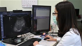 楊喬喻醫師解說林小妹妹的超音波圖，並提及目前仍穩定追蹤中。（圖／安南醫院提供）
