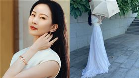 劉詩詩被直擊在路邊拍美照，纖腰比A4紙還要小。（圖／翻攝微博）