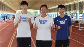 亞運田徑代表隊彭名楊、總教練孫念祖和林昱堂。（圖／國訓中心提供）