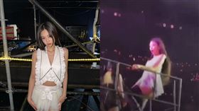 Jennie在美國開唱，差一點跌下舞台。（圖／翻攝微博）