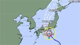今年第7號颱風蘭恩很可能15日上午登陸日本本州。（圖／日本氣象廳）
