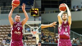 巴坦斯兄弟哥哥達里斯（Dairis Bertāns）、戴維斯（Davis Bertans）一起披上國家隊戰袍出征世界盃。（組合圖／T1聯盟提供）