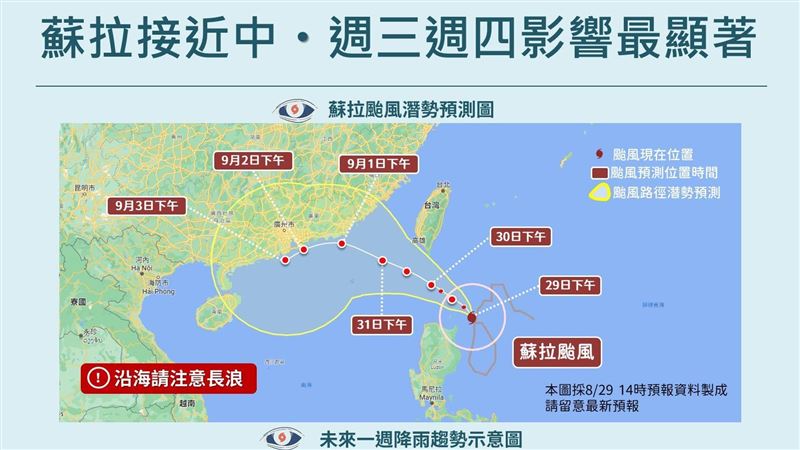 1圖看蘇拉動向　這2天雨最大東南部注意