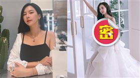 奎丁身穿深V刺繡款婚紗，超兇身材完全藏不住。（圖／翻攝自zamy_ding IG）