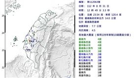 12:49嘉義民雄規模4.5地震！深度僅8KM　最大震度5級，圖／中央氣象局