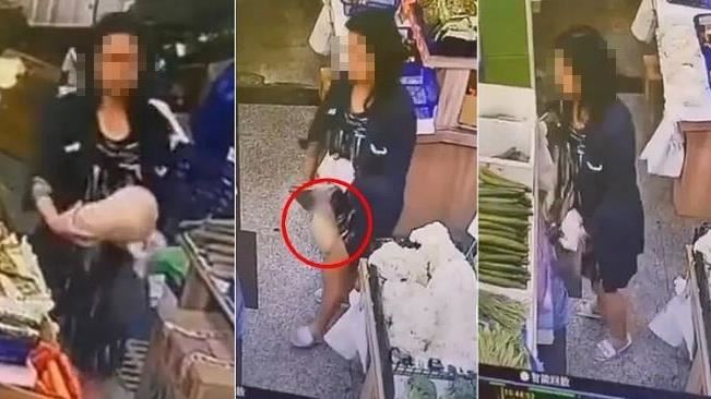 大媽偷南瓜塞裙底手法純熟　網：深不可測