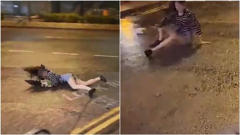 蘇拉威力多猛？女慘被吹倒「臉貼地滑行」